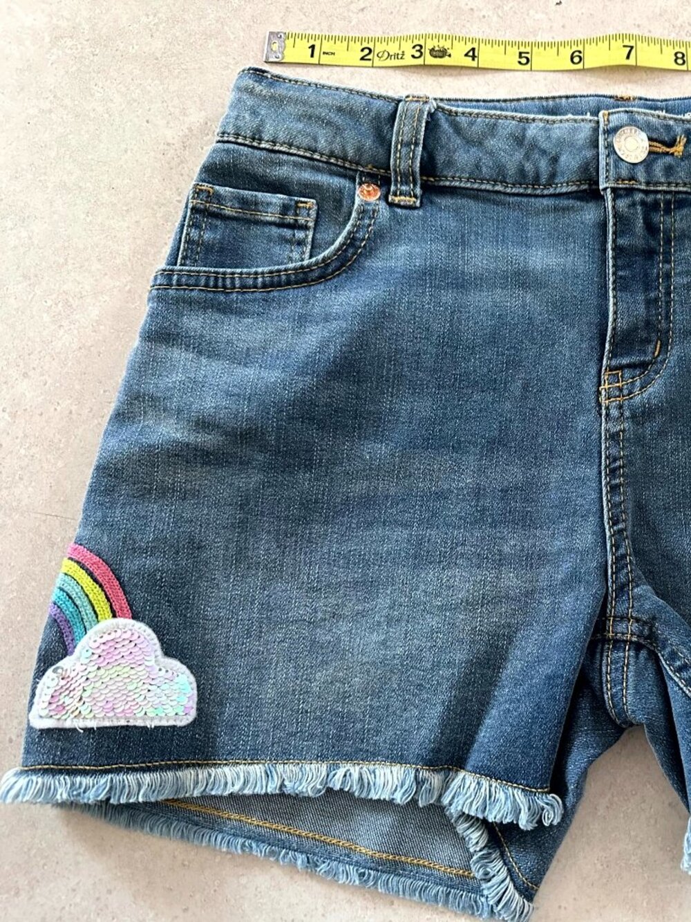 CAT & JACK Embroidered Jean Shorts 14/16 XL Rainbow Cloud Denim Summer NWT